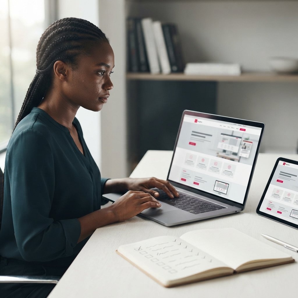 Professionnel travaillant sur la création structurée d’un site WordPress.